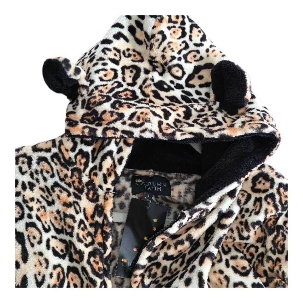 Leopard Print Fuzzy Onsie with Ears